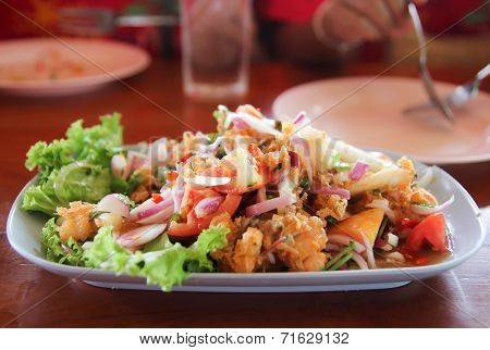 Thai Style Salad Seafood On The Table
