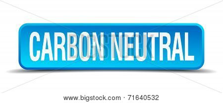 Carbon Neutral Blue 3D Realistic Square Isolated Button