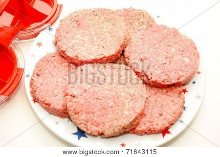 Fresh Raw Hamburgers Made With A Hamburger Press