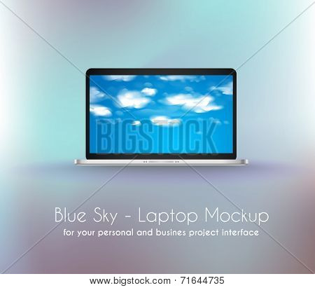 Modern devices mockups fpr your business projects. Blue cloudy sky background included included.