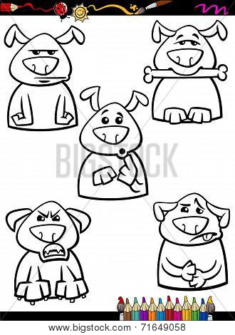 Dog Emotion Set Cartoon Coloring Page