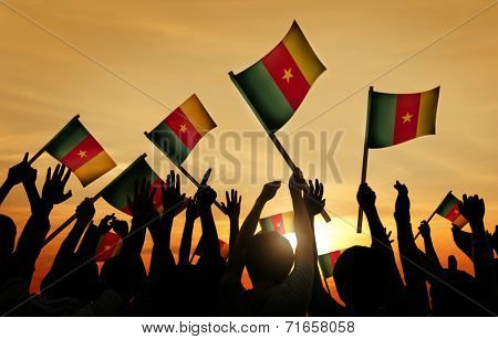 Silhouettes of People Holding Flag of Cameroon