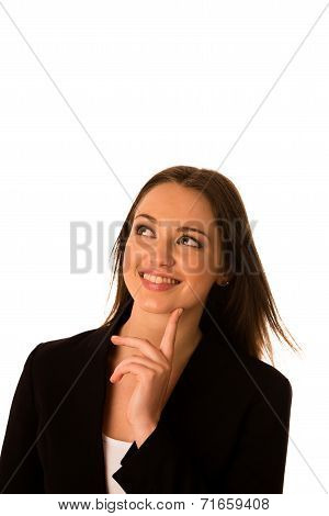 Preety Asian Caucasian Business Woamn Looking Confident Into Copyspace