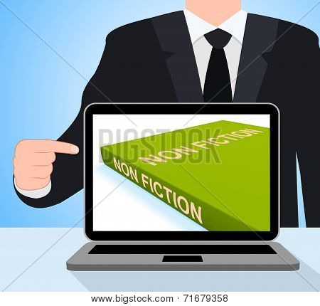 Non Fiction Book Laptop Shows Educational Text Or Facts