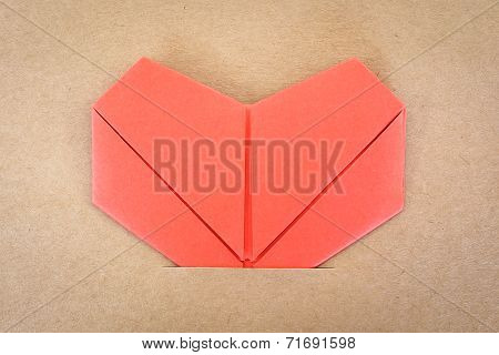 Valentines Day Postcard, Paper Red Heart, Love Card