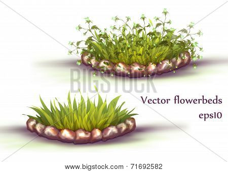 Vector flowerbed with grass and flowers