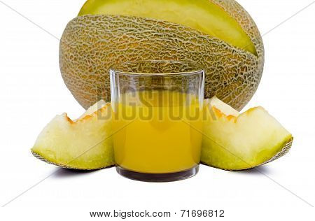 Glass Of Juice And Melon On A White Background