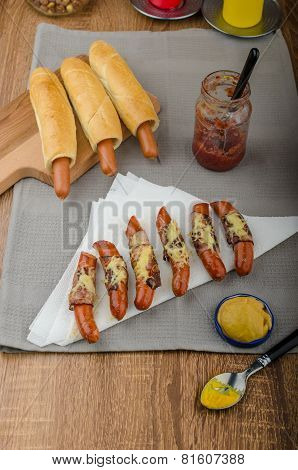 Fried Sausage In A Robe Of Bacon And Cheese