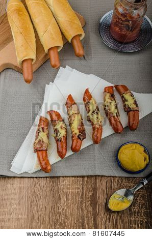 Fried Sausage In A Robe Of Bacon And Cheese