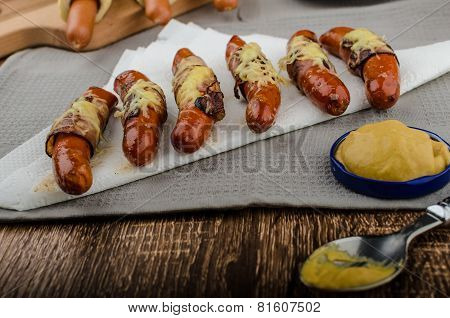 Fried Sausage In A Robe Of Bacon And Cheese