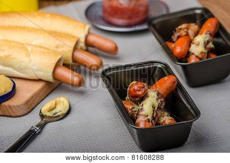 Fried Sausage In A Robe Of Bacon And Cheese