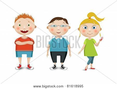 Funny Kids On A White Background.