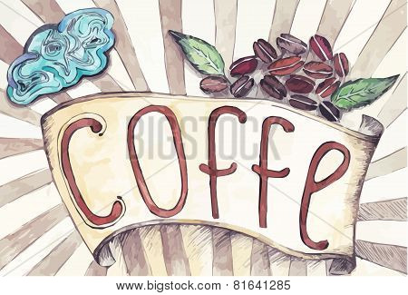 retro ribbon with the inscription of coffee