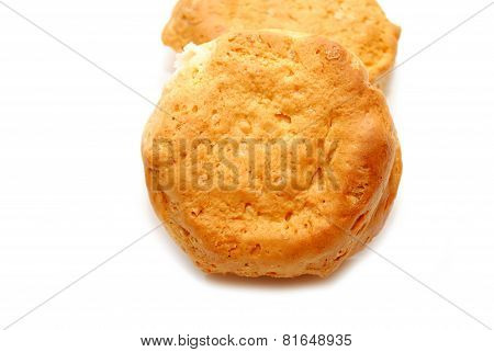 Close Up Of A Baked Biscuit Over White