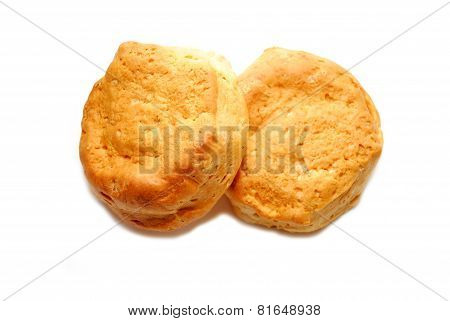 Two Fresh Baked Biscuit Isolated Over White