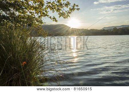 Sunset Over A Lake, Banyoles, Gerona, Spain