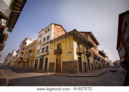 Beautiful colonial streets in downtown Cuenca Ecuador