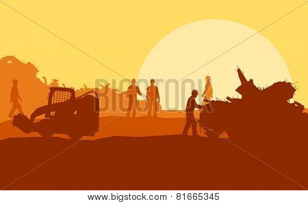 Silhouette of working men on background