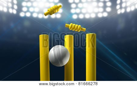 Cricket Wickets And Ball In A Stadium
