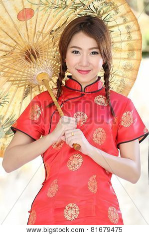Chinese Girl With Dress Traditional Cheongsam