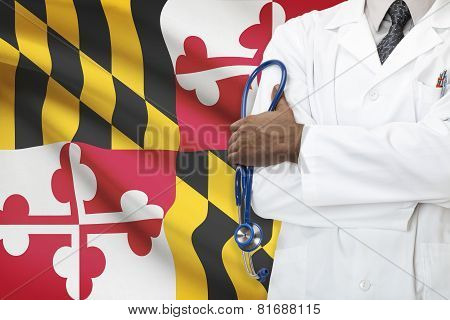 Concept Of National Healthcare System - Maryland flag on background