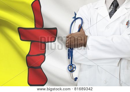 Concept Of Canadian Healthcare System - Nunavut province flag on background