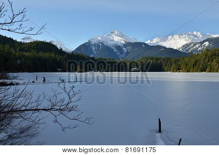 Lake Levette And Tantalus Range In Winter