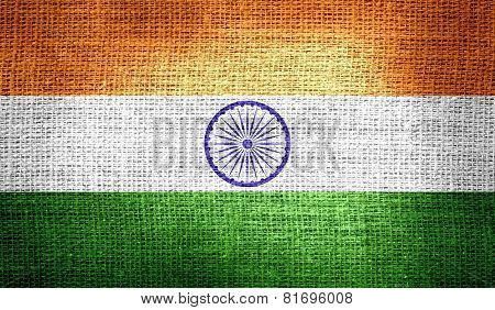 India flag on burlap fabric