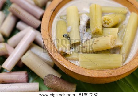 Lotus Stem With Steamed Mackerel In Coconut Soup ( Thai Food Name Kaeng Sai Bua)