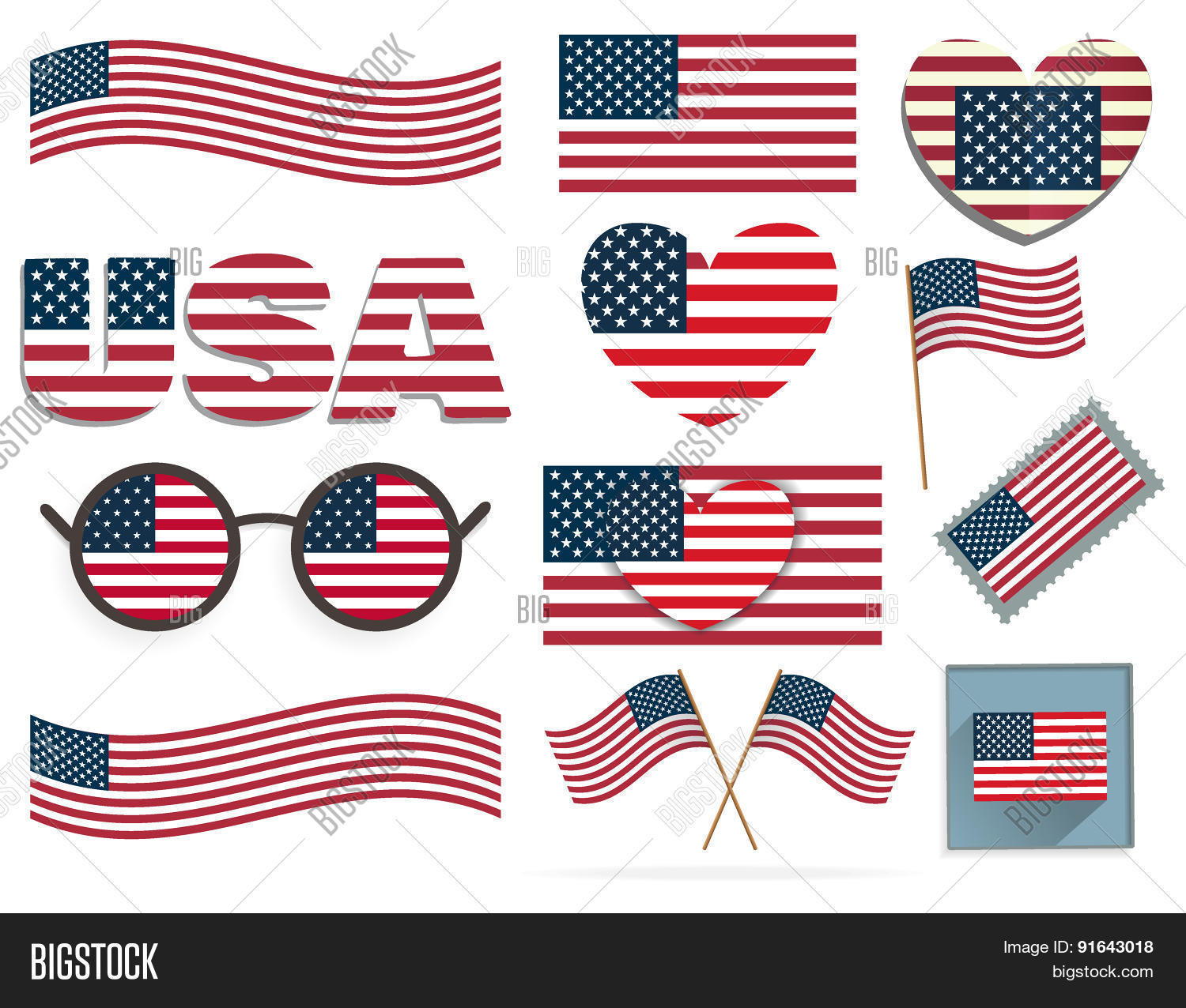 Set American Flags Vector & Photo (Free Trial) | Bigstock