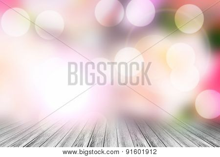 Wood terrace and Abstract blurred nature background