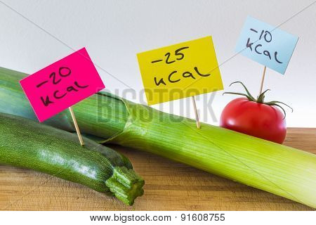 Negative calorie food; leeks, zucchini and tomato