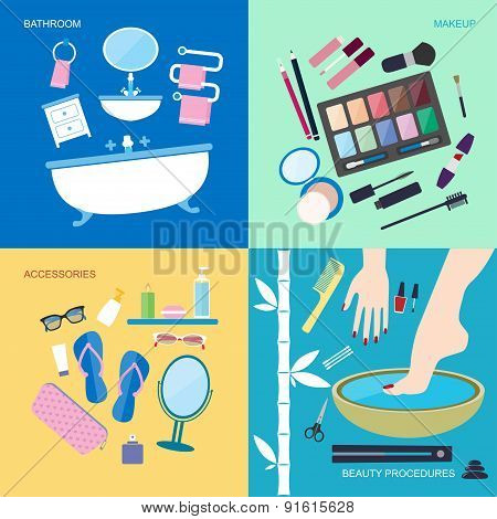 Bathroom furniture and accessories for washing and makeup