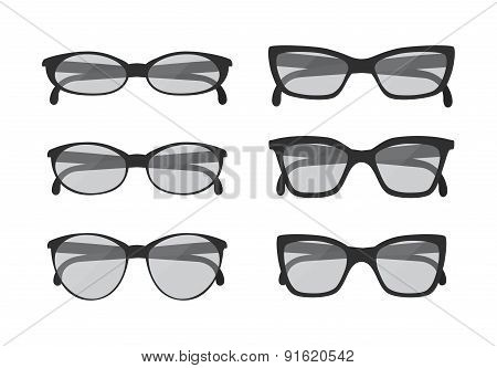 Different geek glasses and sunglasses vintage style isolated on white background
