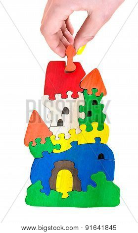 Wooden Castle Puzzle Toy Made Of Colour Blocks