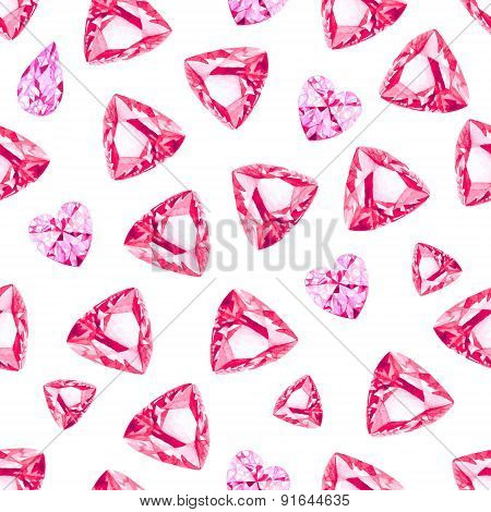 Pink Heart Diamonds And Ruby  Seamless Vector Pattern