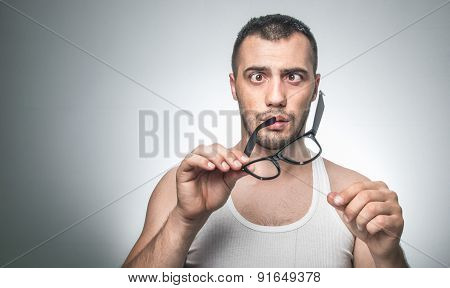 Funny crossed-eyes man