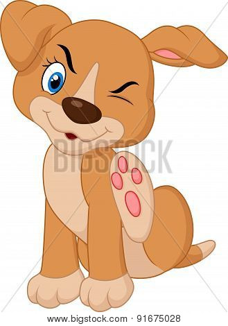 Cartoon A young Pit Bull puppy scratching an itch