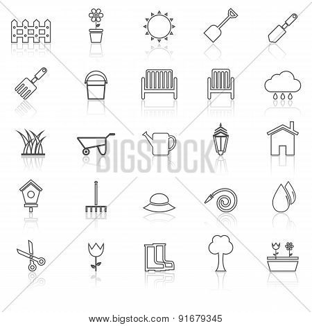Gardening Line Icons With Reflcet On White