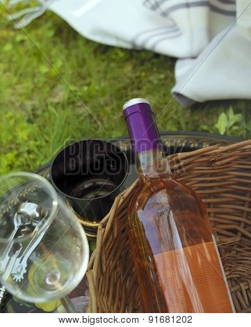 Wine Bottle At Picnic