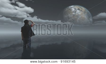 The Man Is Looking At The World