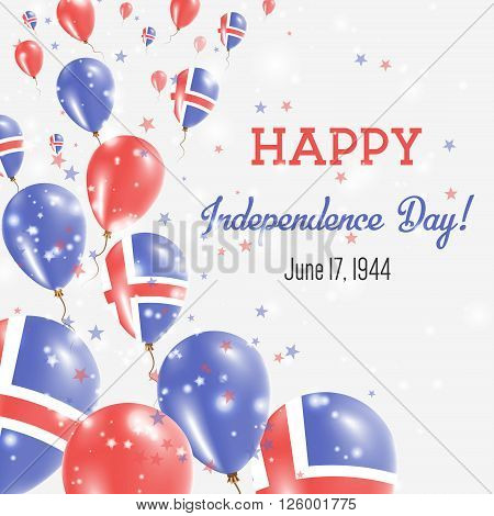 Iceland Independence Day Greeting Card. Flying Balloons In Iceland National Colors. Happy Independen