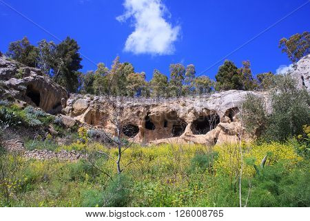 View of the Villaggio Bizantino also called the village in the rock Calascibetta. Sicily