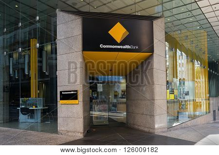 Sydney Australia - Mar 26 2016: Commonwealth bank branch on the corner of Liverpool and Castlereagh streets. Commonwealth bank of Australia is the largest Australian listed company on the ASX