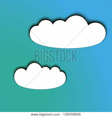 Paper cut looking white clouds with a shadow on a pretty blue sky. Vector volume effect. Suitable for web, icon, poster, background design.