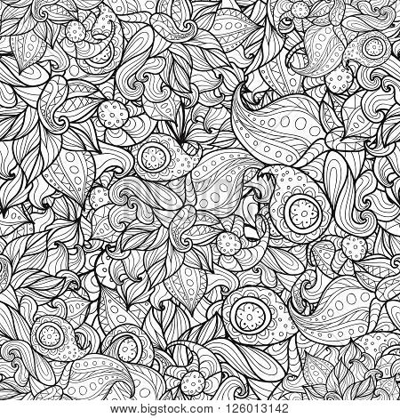 Vector doodle seamless pattern. Coloring book for adult and children.Coloring page. Outline abstract wavy drawing.