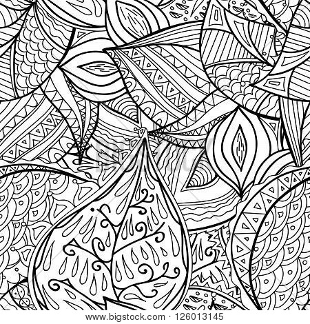 Vector doodle seamless pattern. Coloring book for adult and children.Coloring page. Outline abstract wavy drawing.