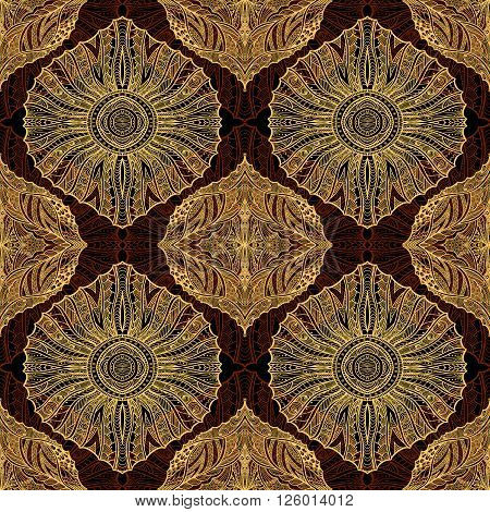 Seamless pattern in  Zen doodle or  Zen tangle  style brown orange for wallpaper or for decorate package clothes  or different things