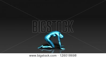 Yoga Class, the Downward Facing Frog Basic Pose Stance 3d Illustration Render