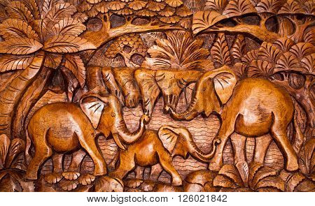 The wooden decoration in the style of Bali
